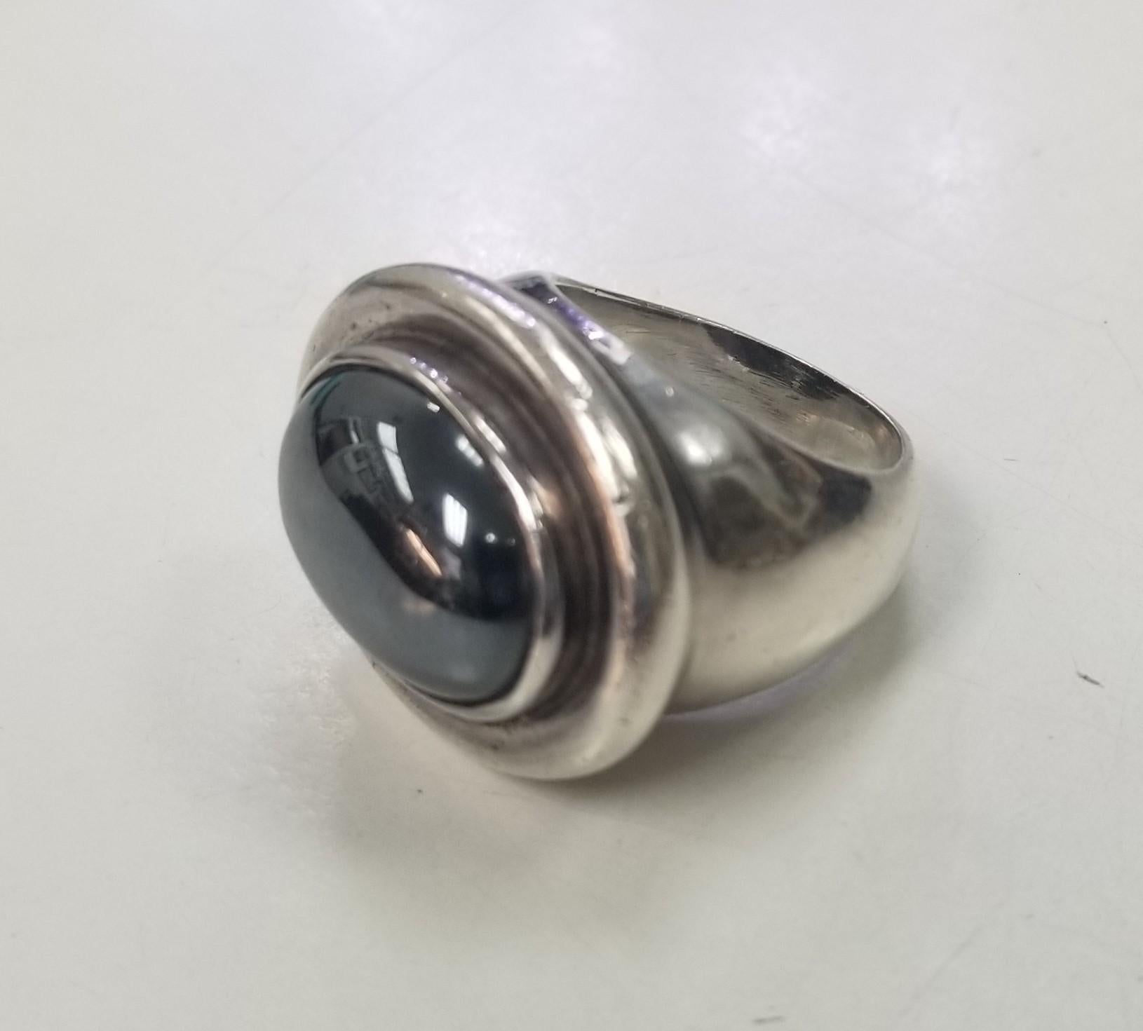 Artisan Tiffany & Co Silver Rare Huge Stunning Picasso Hematite Ring Size 6.5 For Sale