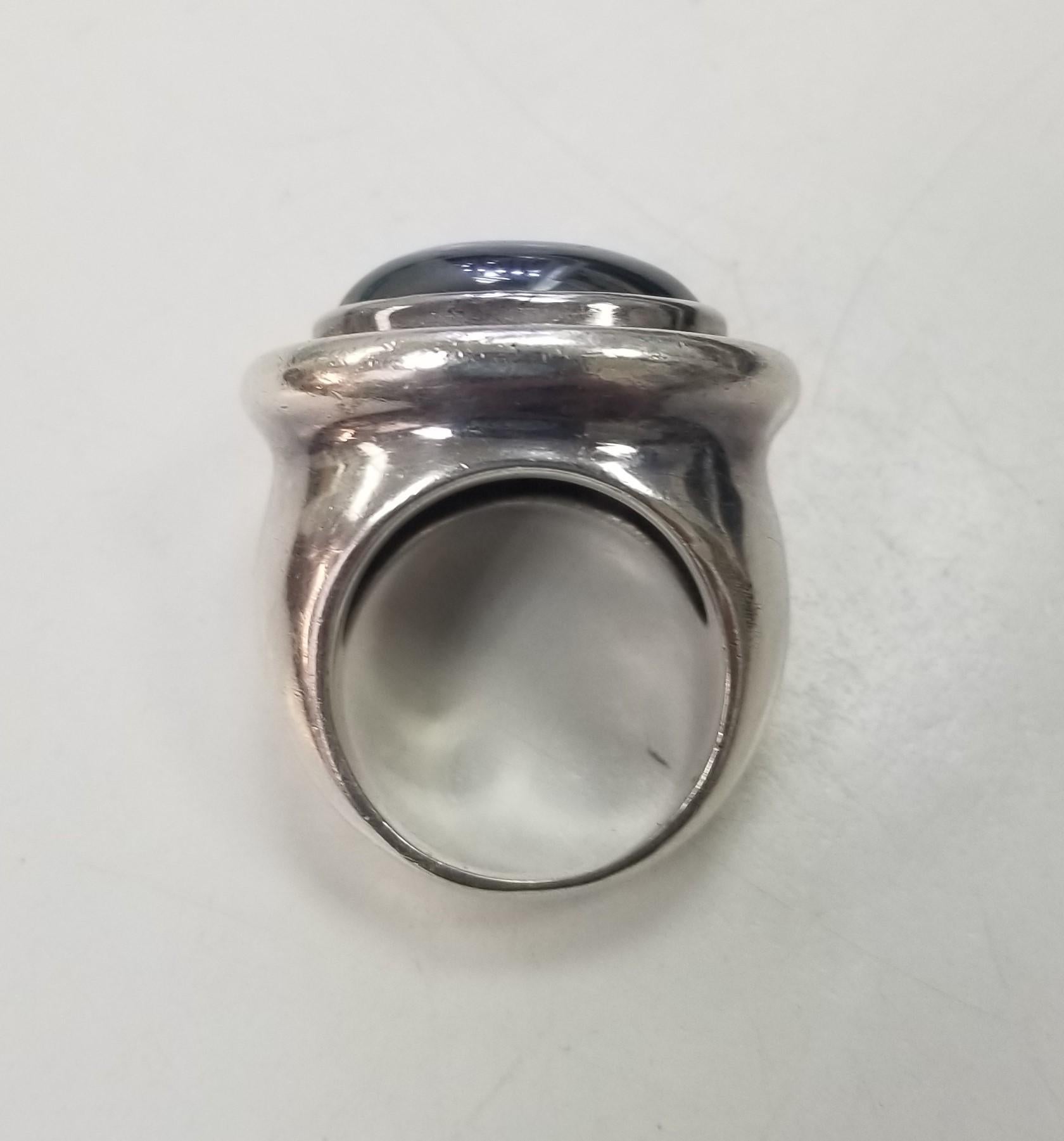 Oval Cut Tiffany & Co Silver Rare Huge Stunning Picasso Hematite Ring Size 6.5
