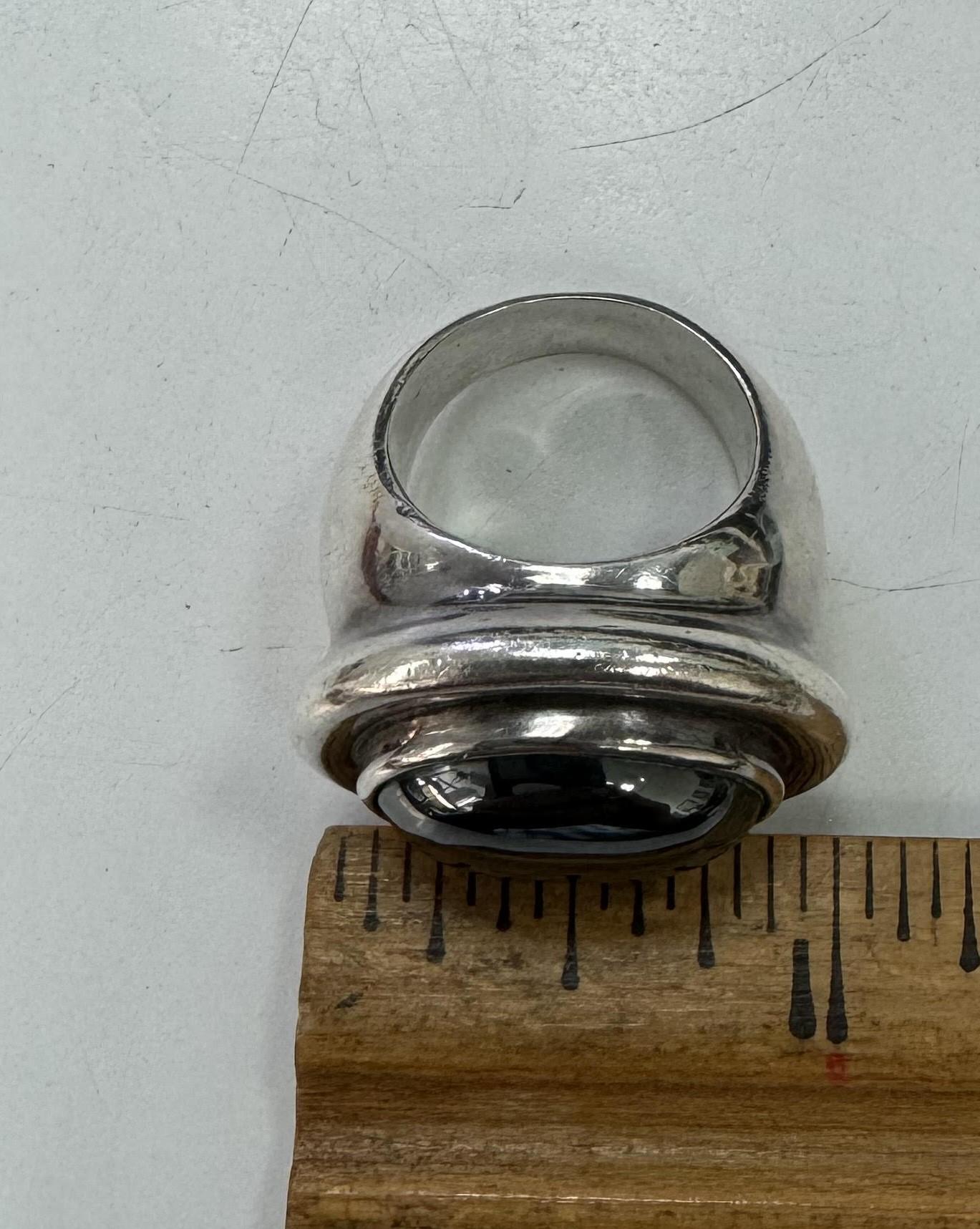 Tiffany & Co Silver Rare Huge Stunning Picasso Hematite Ring Size 6.5 1