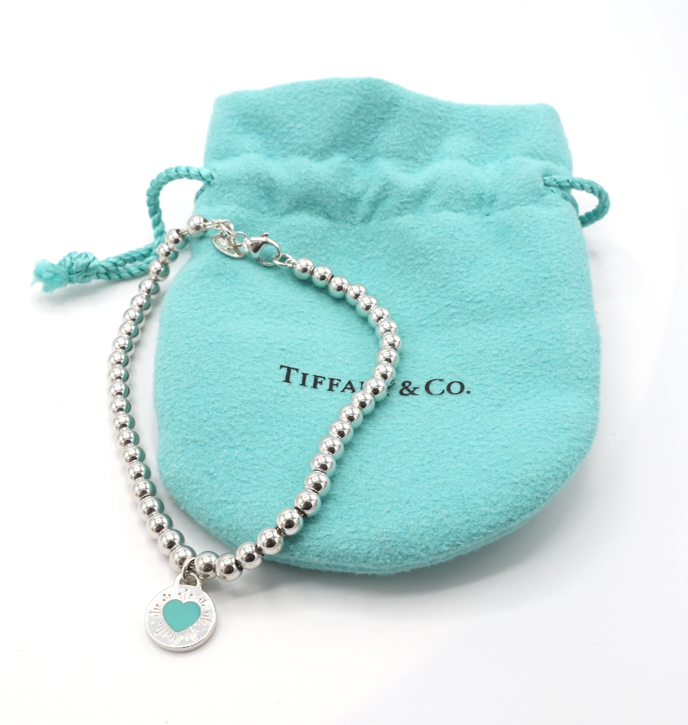 Modern Tiffany & Co. Silver Return to Tiffany Blue Enamel Disc Heart Charm Bracelet 