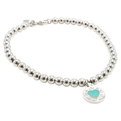 Tiffany & Co. Silver Return to Tiffany Blue Enamel Disc Heart Charm Bracelet