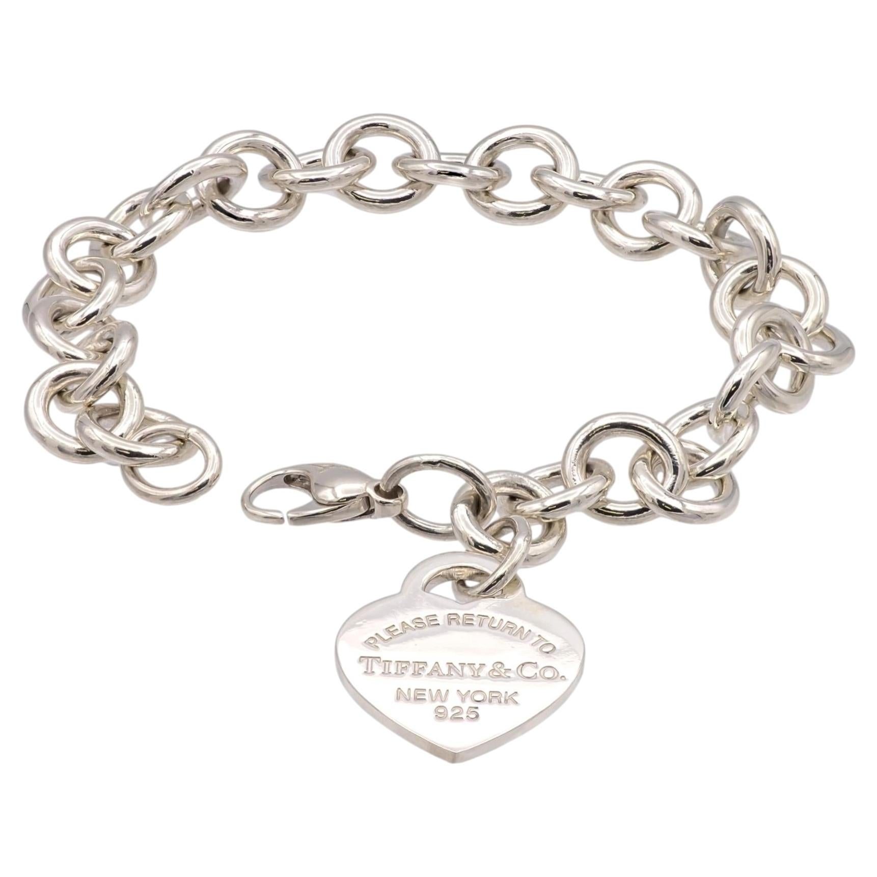 Tiffany & Co. Silver Return to Tiffany Heart Tag Charm Link Bracelet 7.5" - 10mm