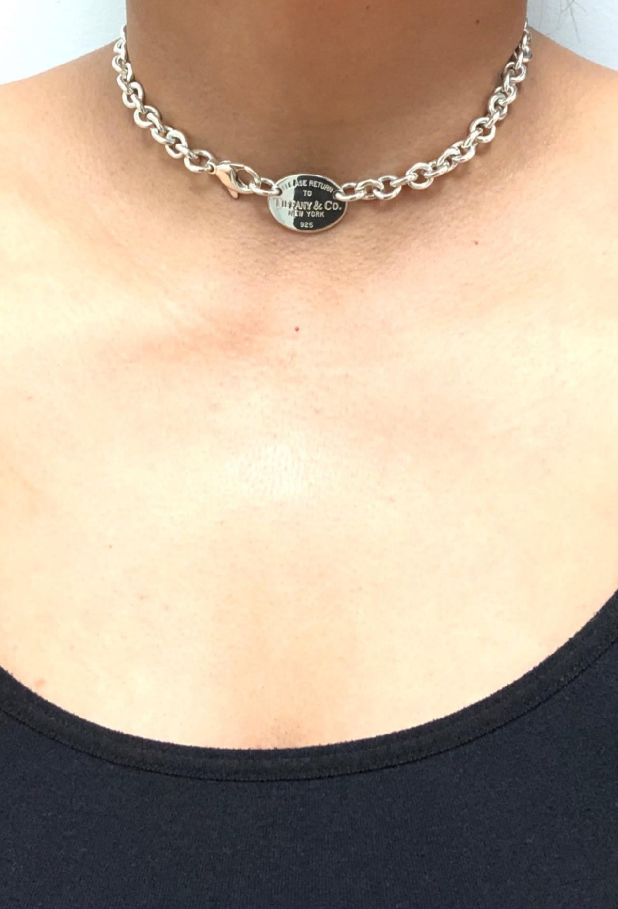 Modern Tiffany & Co. Silver Return To Tiffany Oval Tag Charm Link Necklace