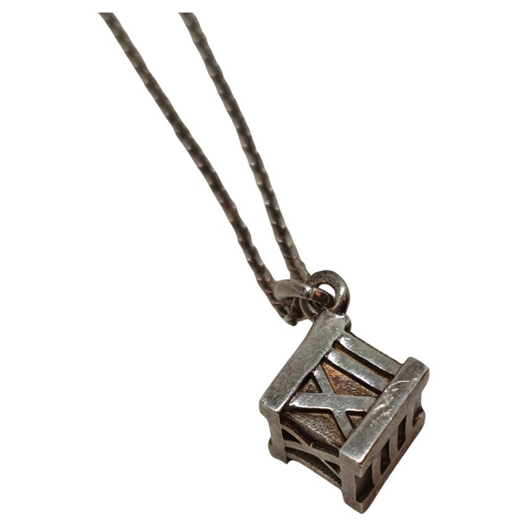Tiffany and Silver Roman Numeral Cube Necklace For Sale at 1stDibs