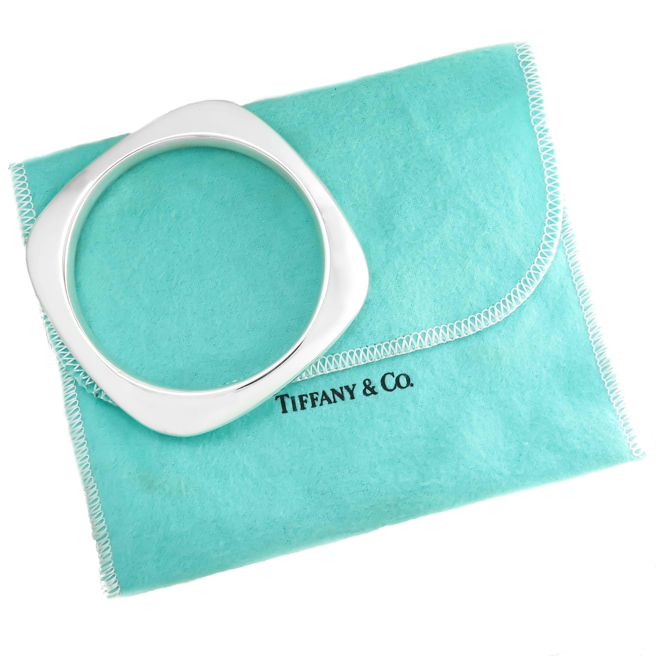 Women's or Men's Tiffany & Co. Silver Square Cushion Bangle Bracelet
