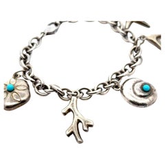 Tiffany & Co. Silver Turquoise and Pearl Sea Life Charm Link Bracelet w/ Pouch