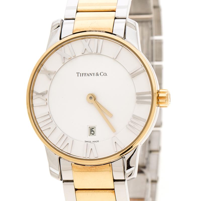 Tiffany & Co. Silver White Yellow Gold Plated Atlas Women's Wristwatch 29 mm (Zeitgenössisch)