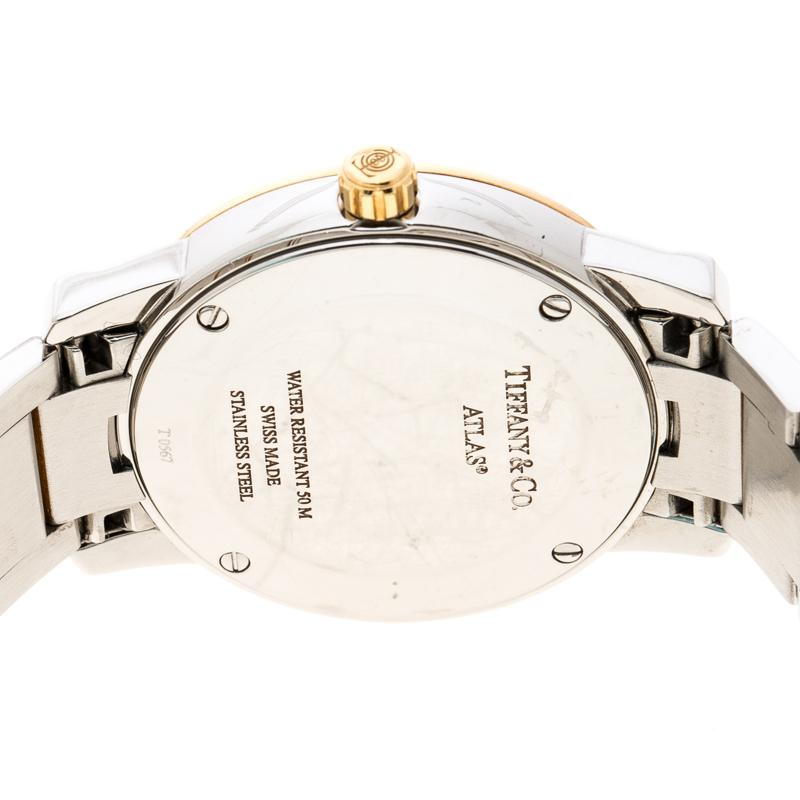 Tiffany & Co. Silver White Yellow Gold Plated Atlas Women's Wristwatch 29 mm im Zustand „Relativ gut“ in Dubai, Al Qouz 2