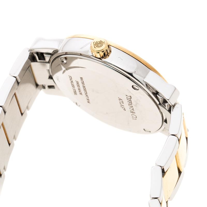 Tiffany & Co. Silver White Yellow Gold Plated Atlas Women's Wristwatch 29 mm 2
