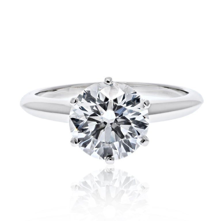 Tiffany and Co. Six Prong 2.11 Carat Round Diamond Engagement Ring For Sale at 1stDibs | tiffany engagement rings, tiffany round brilliant engagement ring, 6 carat diamond ring price tiffany