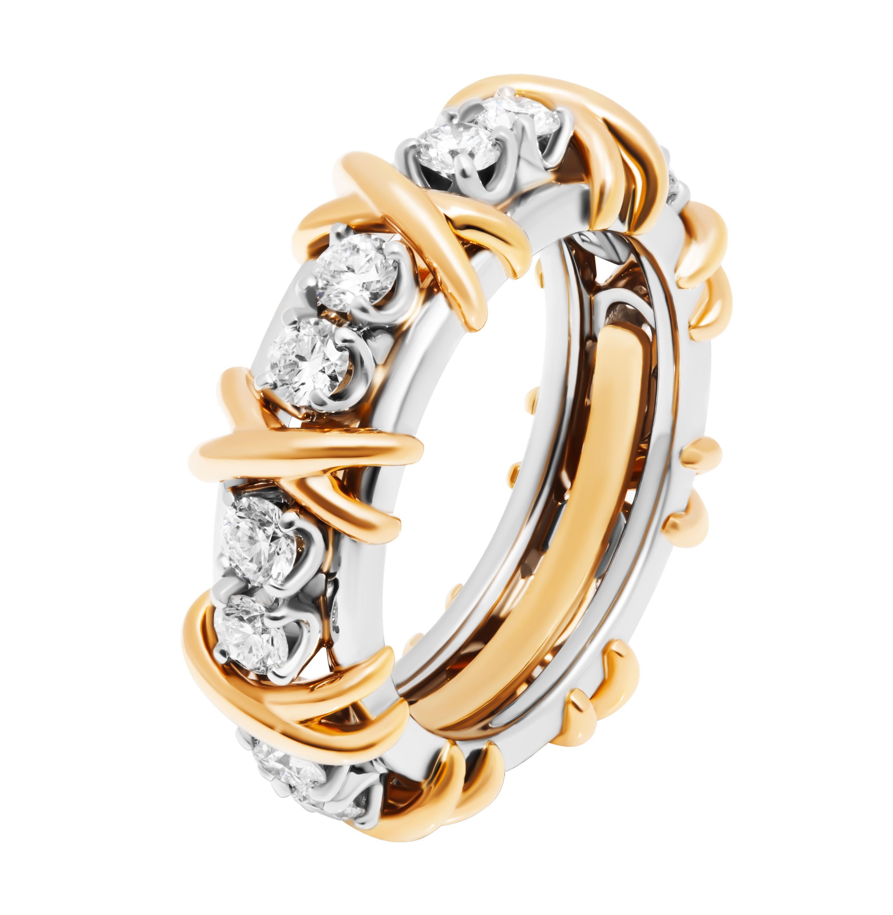 Taille ronde Tiffany & Co. Seize pierres en platine/or jaune avec diamants en vente