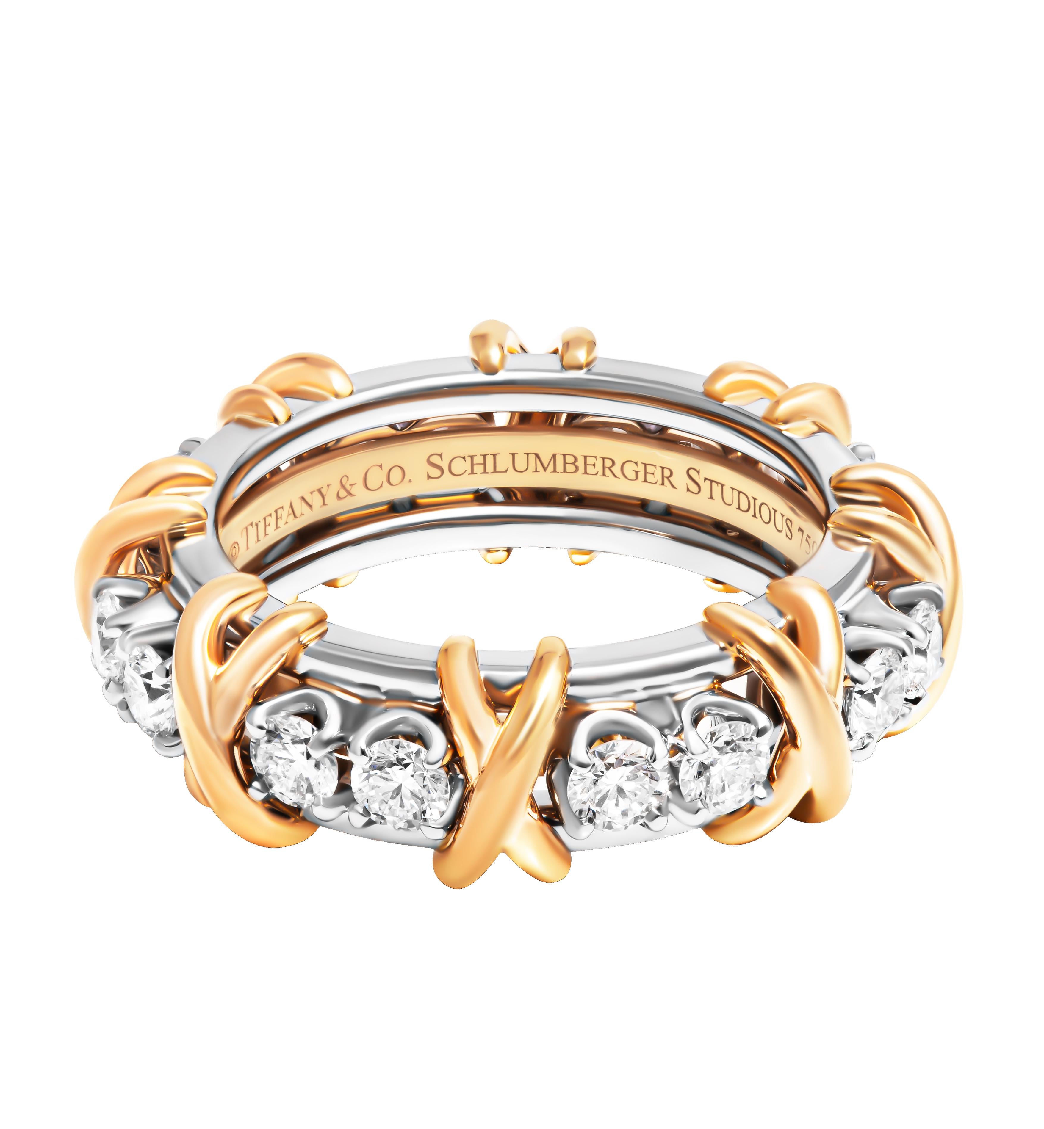 Tiffany & Co. Seize pierres en platine/or jaune avec diamants Excellent état - En vente à New York, NY