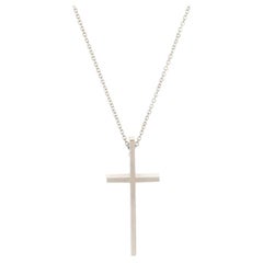 Tiffany & Co. Slim Cross Pendant Necklace 18k White Gold