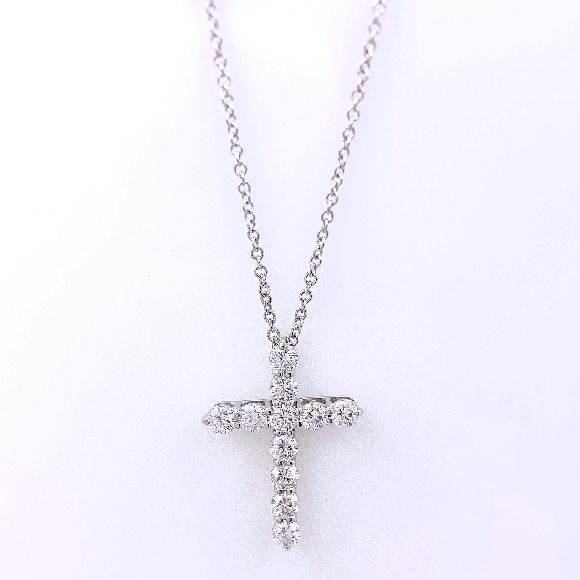 Tiffany & Co. Small Diamond Cross 0.47 Carat Platinum Pendant Necklace 7