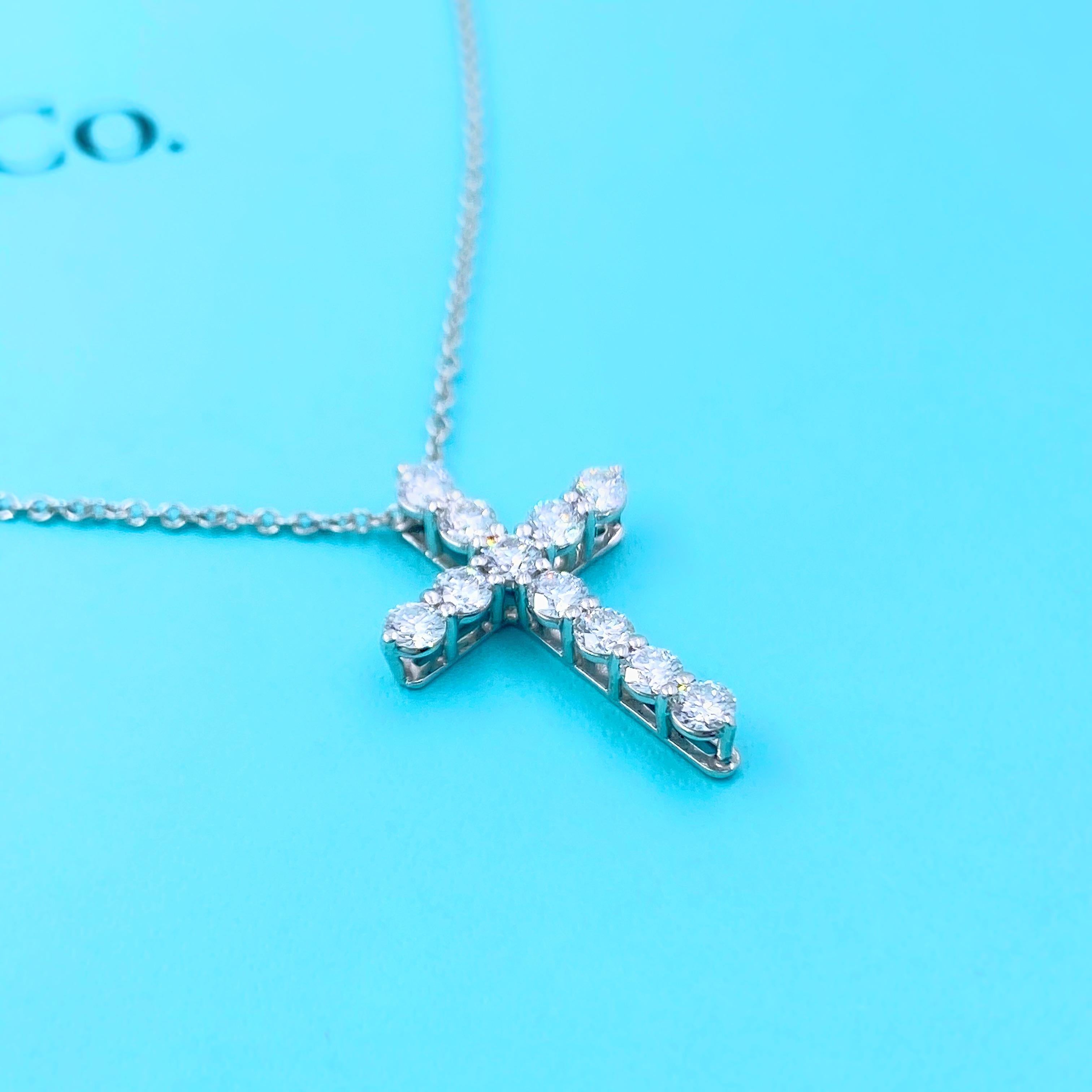 Tiffany & Co. Small Diamond Cross 0.47 Carat Platinum Pendant Necklace In Excellent Condition In San Diego, CA
