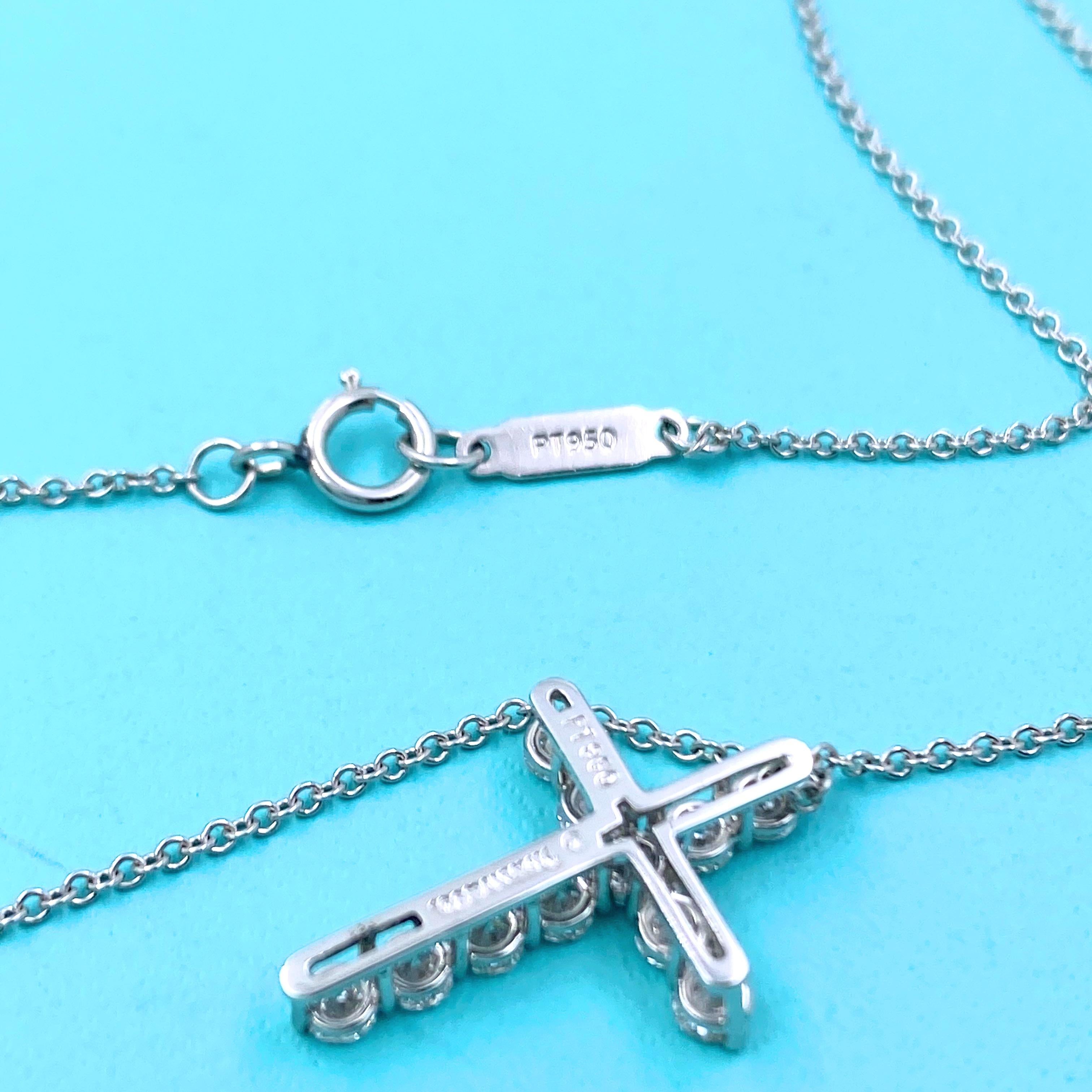 Tiffany & Co. Small Diamond Cross 0.47 Carat Platinum Pendant Necklace 2