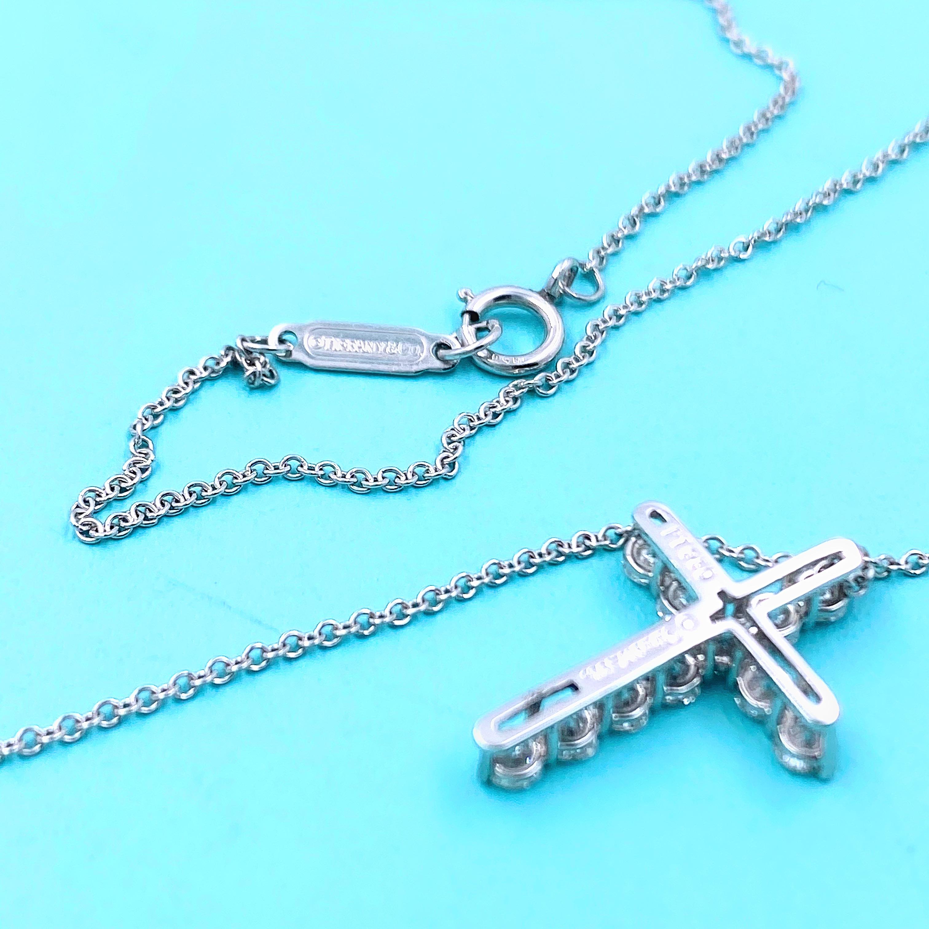 Tiffany & Co. Small Diamond Cross 0.47 Carat Platinum Pendant Necklace 3