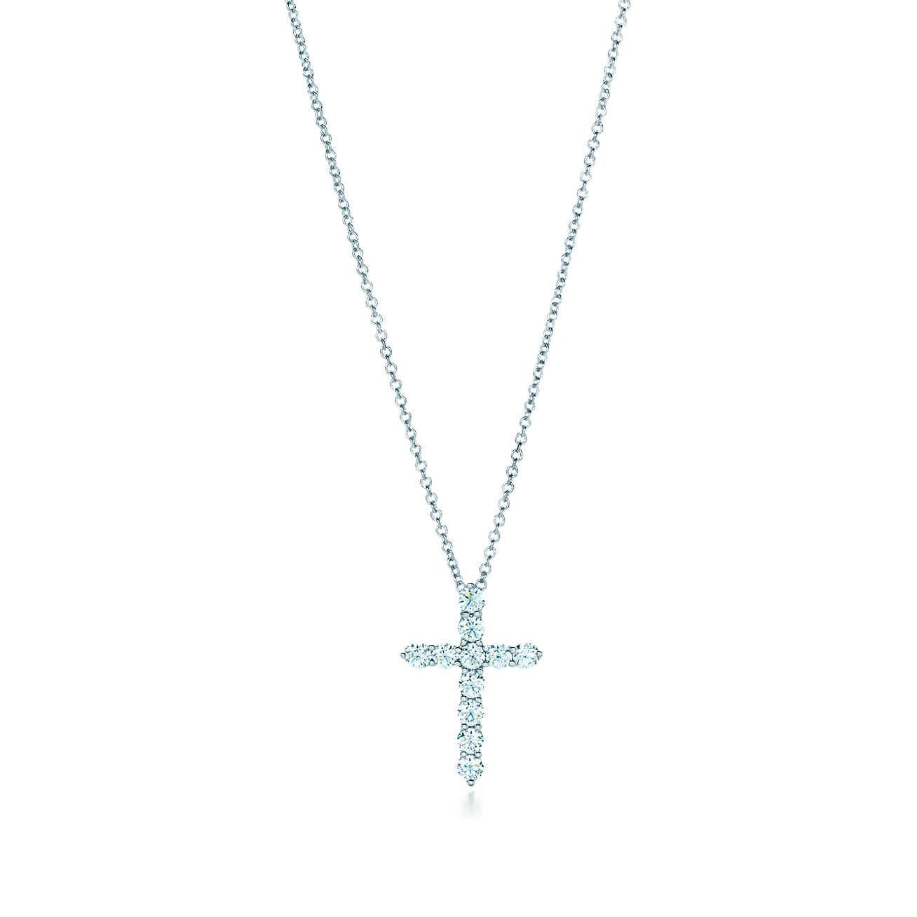 Tiffany & Co. Small Diamond Cross 0.47 Carat Platinum Pendant Necklace 4