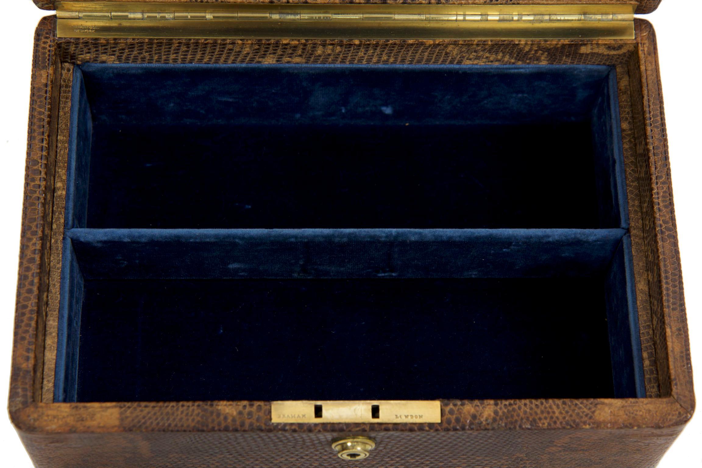 Velvet Tiffany & Co. Snake Skin Jewelry Box with Bramah Locks, circa 1880