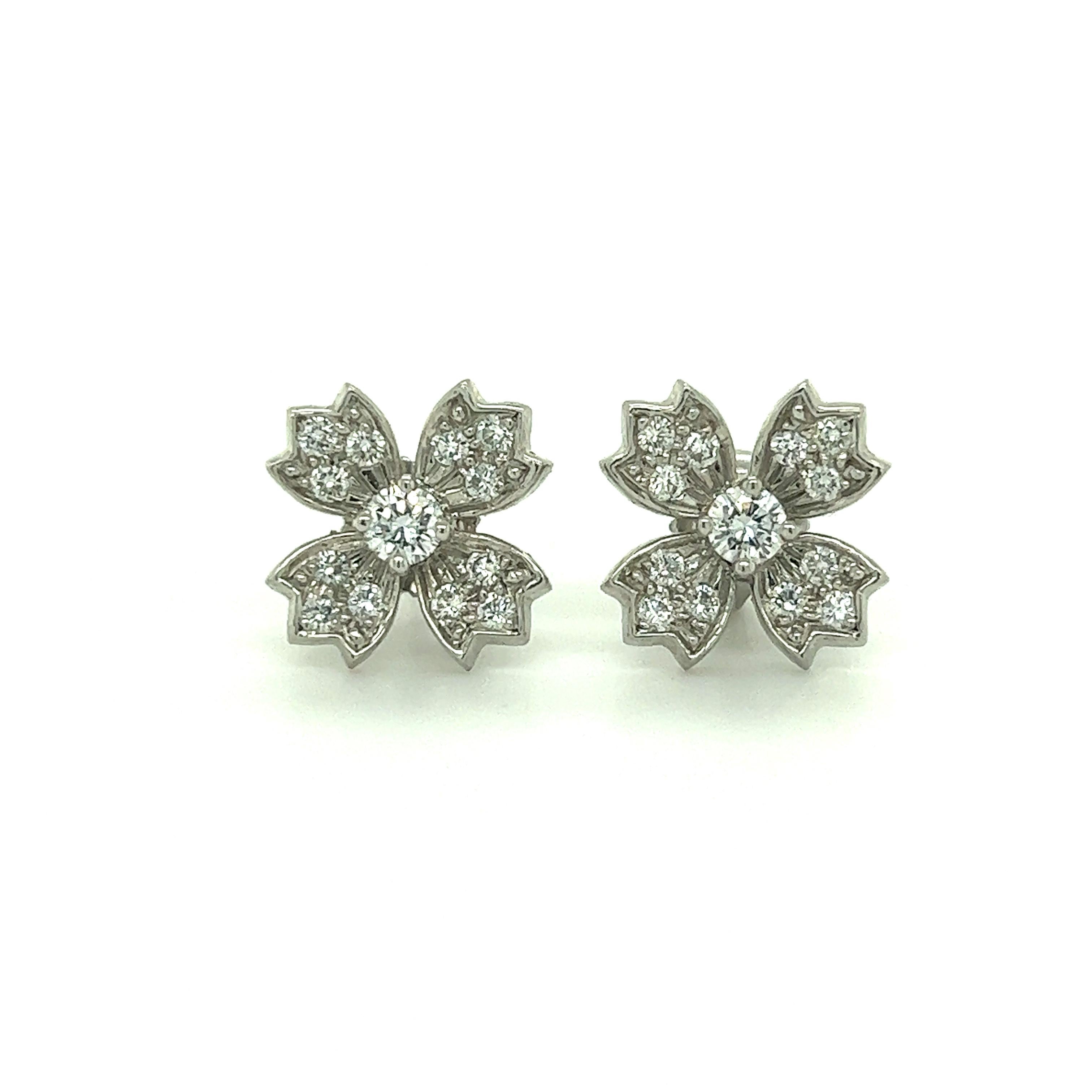 Modern Tiffany & Co. Snowflake Floret Diamond Stud Earrings in Platinum 0.70 Carat 