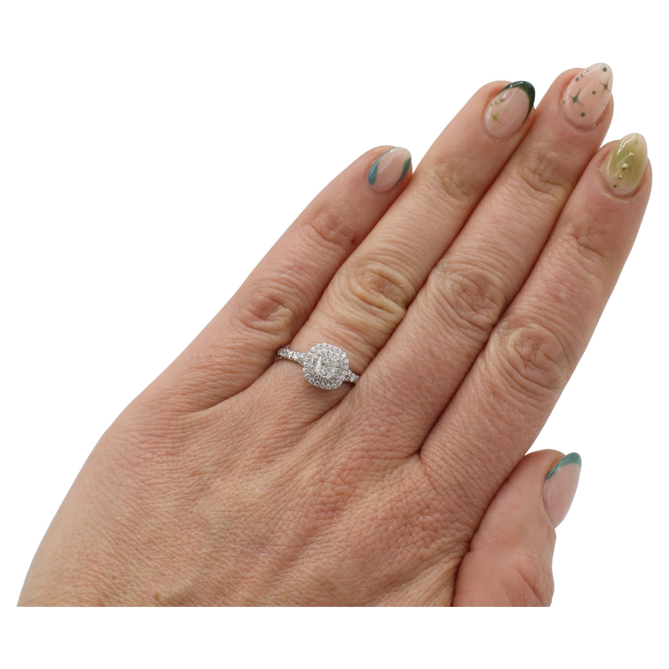 Tiffany & Co. Soleste 0.36ct G VS1 Cushion Natural Diamond Halo Engagement Ring In Excellent Condition For Sale In  Baltimore, MD