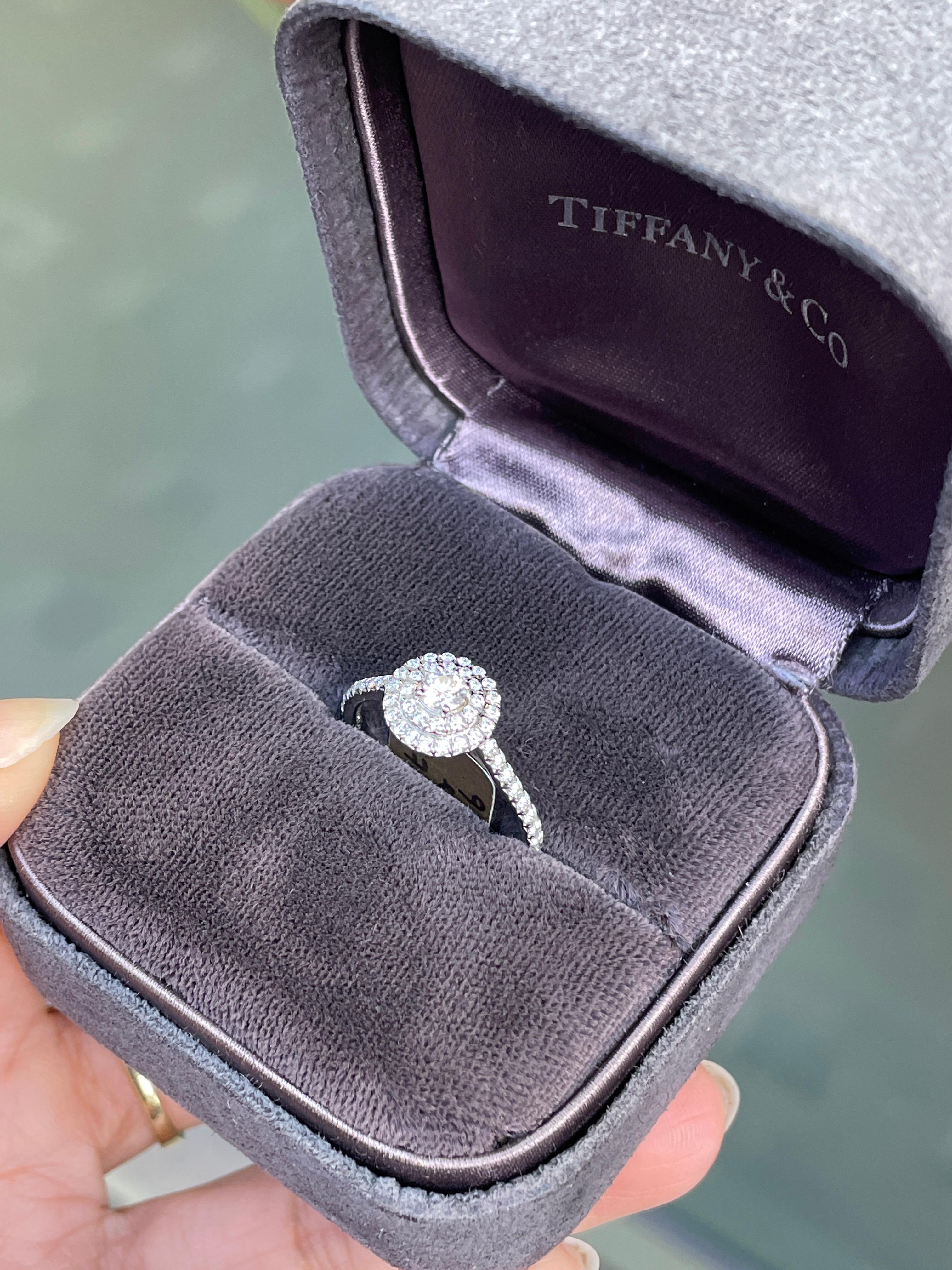 Tiffany & Co. Soleste 0.43ct Diamond and Platinum Halo Cluster Engagement Ring For Sale 1
