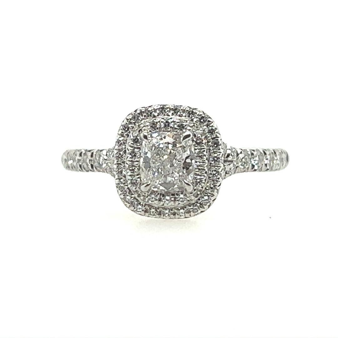 Modern Tiffany & Co Soleste 0.71 Carat Certified D Natural Diamond Engagement Halo Ring For Sale
