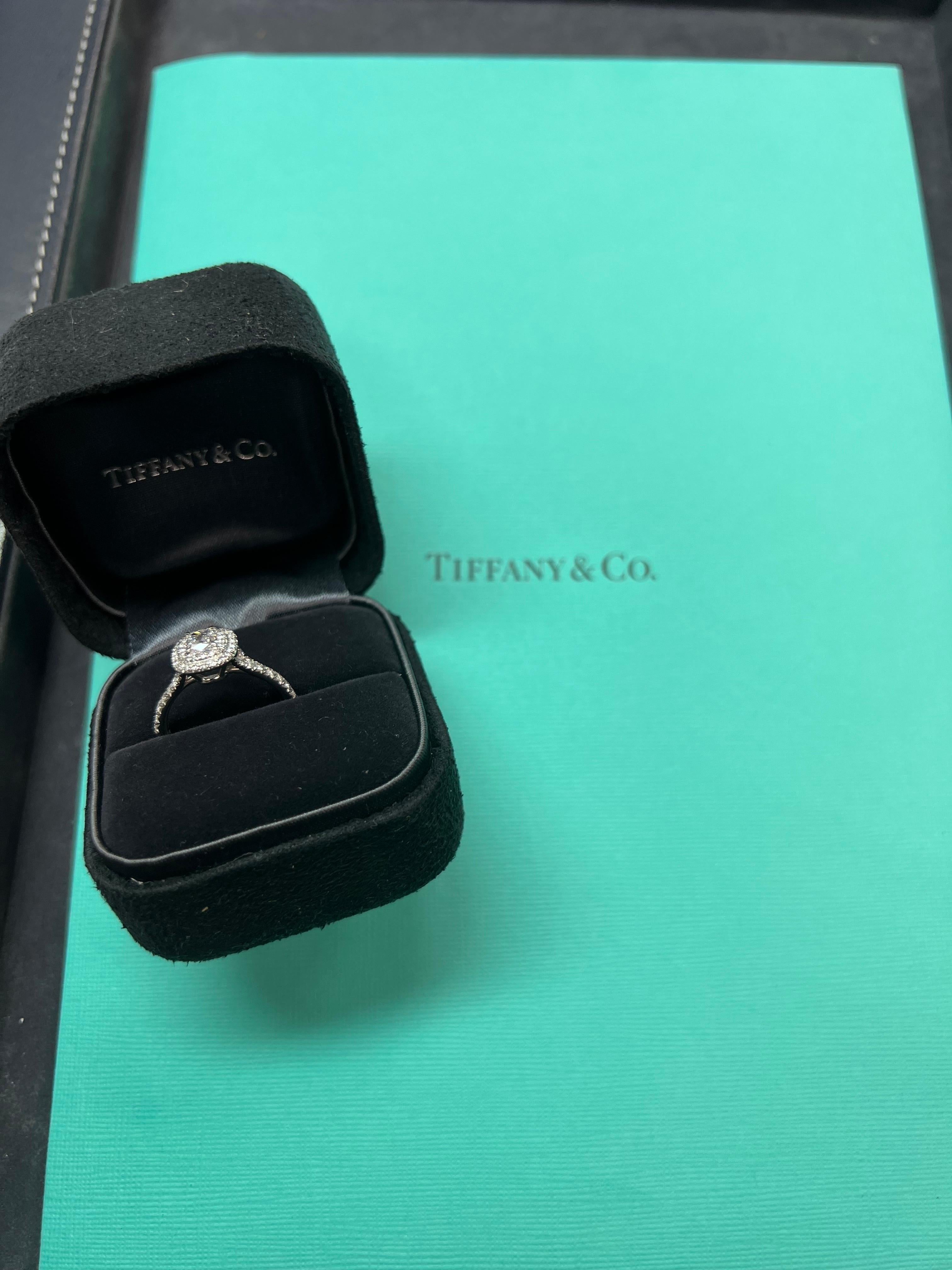 Tiffany & Co Soleste 0.71 Carat Certified D Natural Diamond Engagement Halo Ring For Sale 3