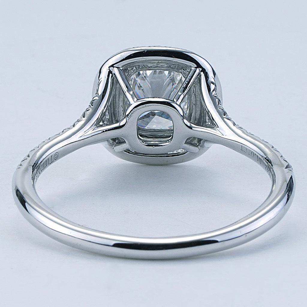 Cushion Cut Tiffany & Co Soleste 1.07ct Cushion Diamond Center Halo Engagement Ring For Sale