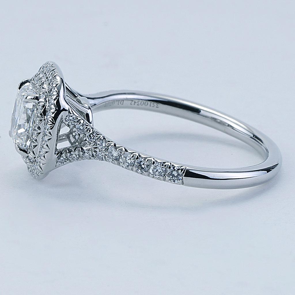 Tiffany & Co Soleste 1.07ct Cushion Diamond Center Halo Engagement Ring In Excellent Condition For Sale In Chicago, IL