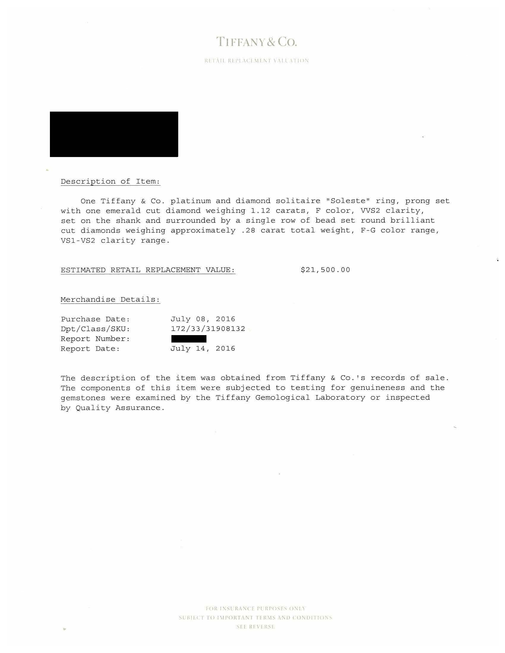 Tiffany & Co. Soleste 1.12 Ct Center Emerald Cut Halo Engagement Ring - F VVS2 7