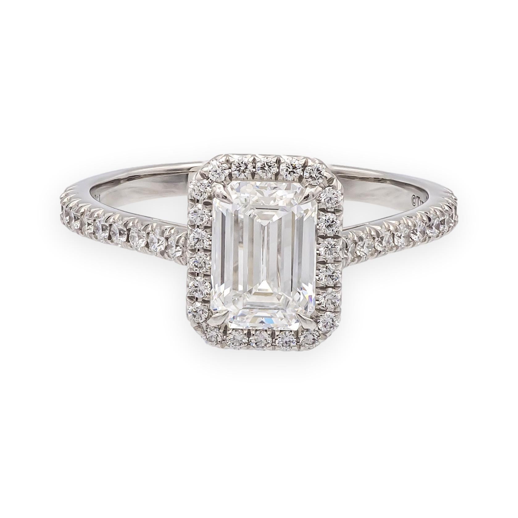 Tiffany 
Co. Soleste 1.12 Ct Center Emerald Cut Halo Engagement Ring - F VVS2