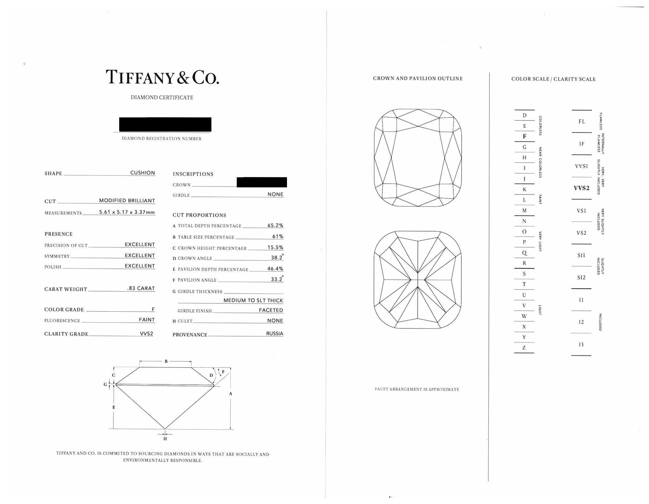 Tiffany & Co. Soleste 1.16 cts total Cushion Diamond Engagement Ring F VVS2 Plat 4