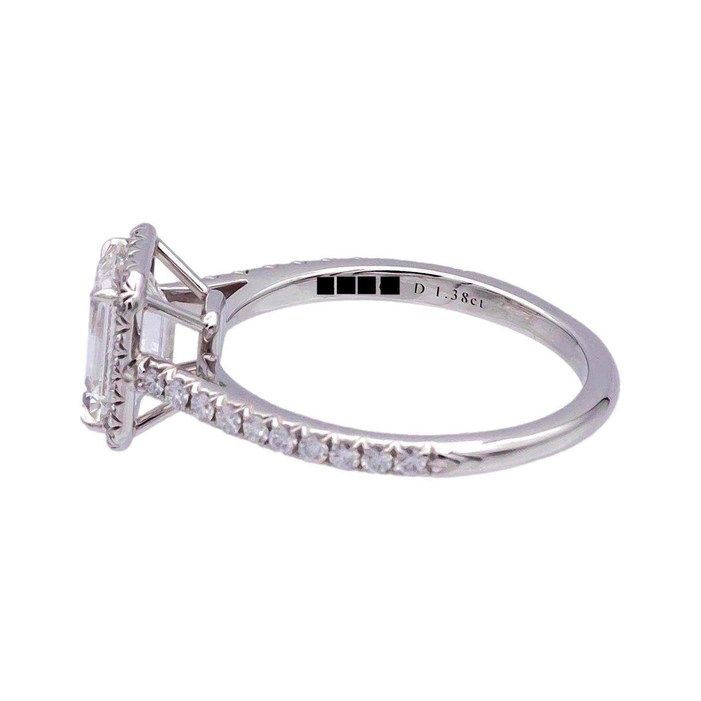 Tiffany & Co. Soleste 1.38 Ct Center Emerald Cut Halo Engagement Ring - H VS1 1