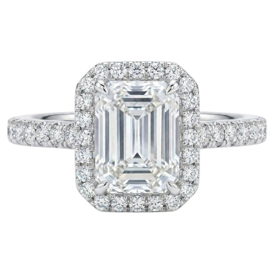 Tiffany & Co. Soleste 1.51 Carat Emerald Cut Diamond Halo Engagement Ring For Sale