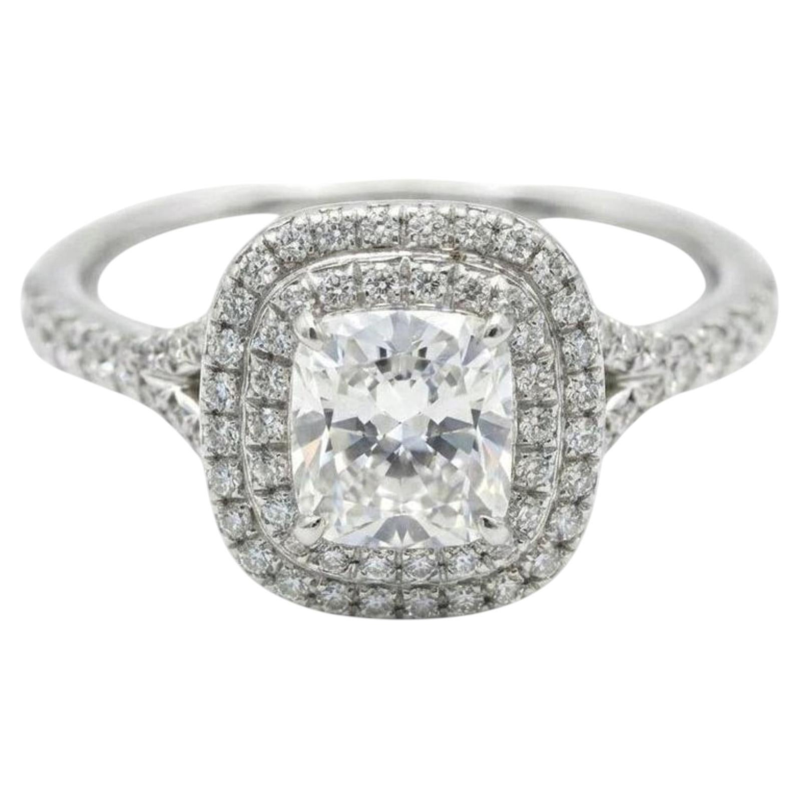 Tiffany & Co. Soleste 1,60ct D VS1 Cushion Double Halo Diamant Verlobungsring im Angebot