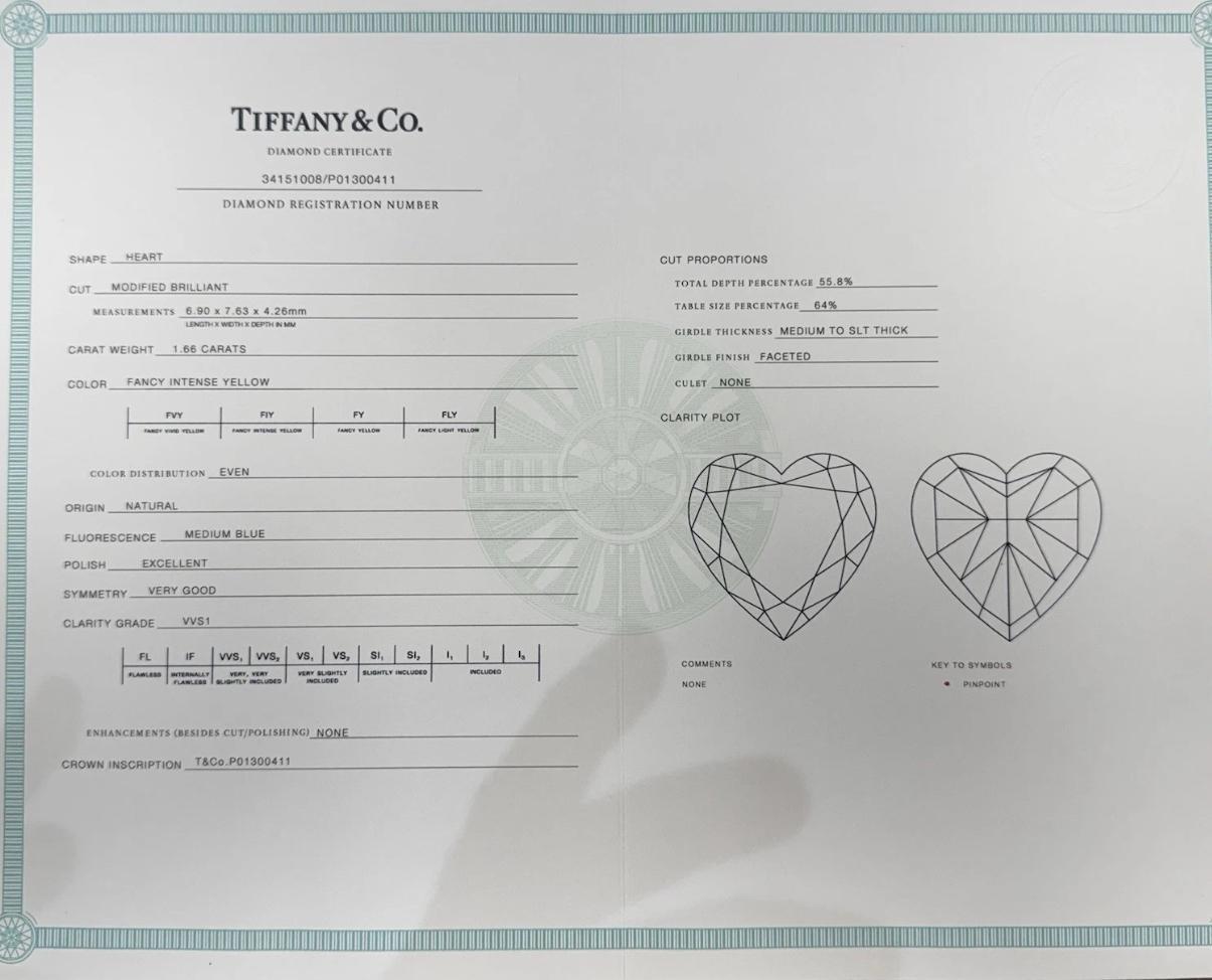 Moderno Tiffany & Co. Anello con diamante giallo intenso Soleste 1,66ct Fancy in vendita
