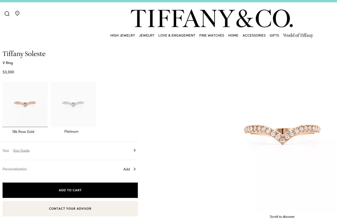 TIFFANY & Co. Anillo Soleste V de Diamantes en Oro Rosa de 18 quilates 4,5 en venta 2