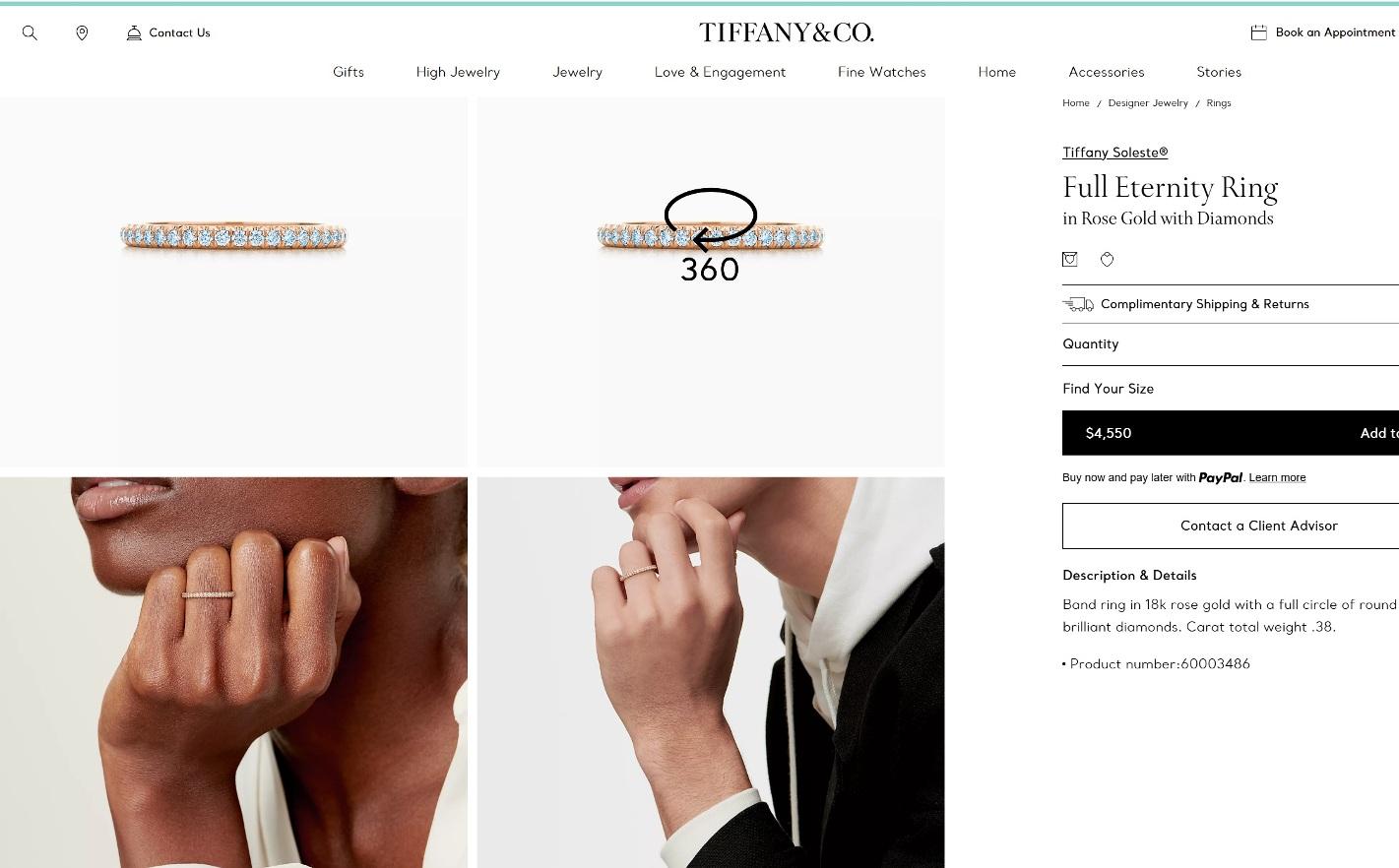 TIFFANY & Co. Anello Soleste in oro rosa 18 carati con fascia di diamanti a cerchio intero 6,5 in vendita 2