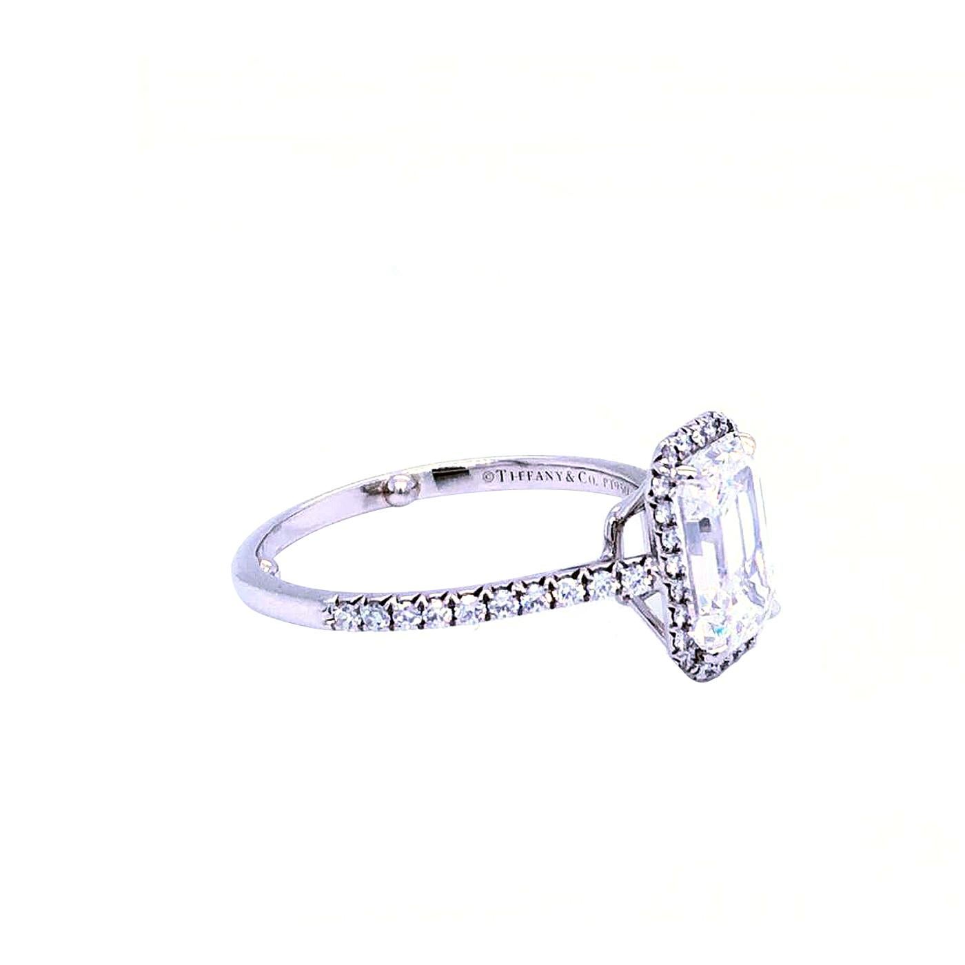 Modernist Tiffany & Co Emerald-Cut 2.63carat  Diamond pave  Platinum Engagement Ring
