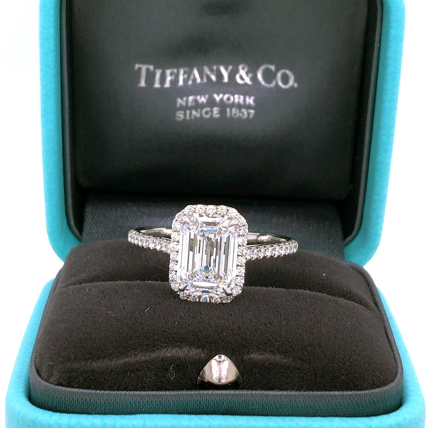 Emerald Cut Tiffany & Co Emerald-Cut 2.63carat  Diamond pave  Platinum Engagement Ring