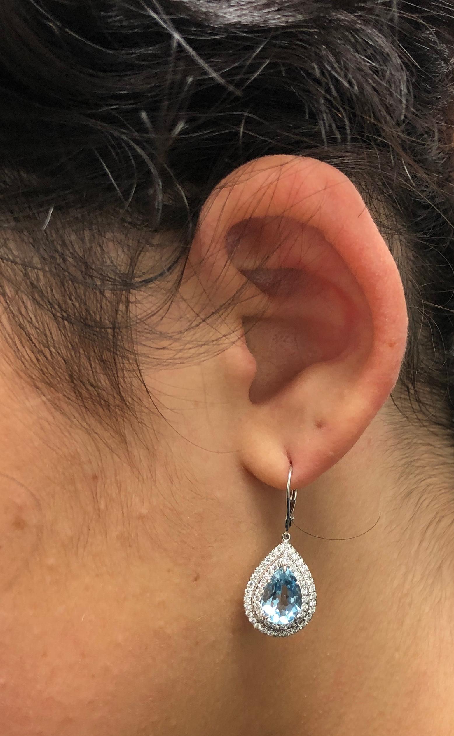 Modern Tiffany & Co. Soleste 3 Ct. Aquamarine and Diamond Drop Earrings in Platinum