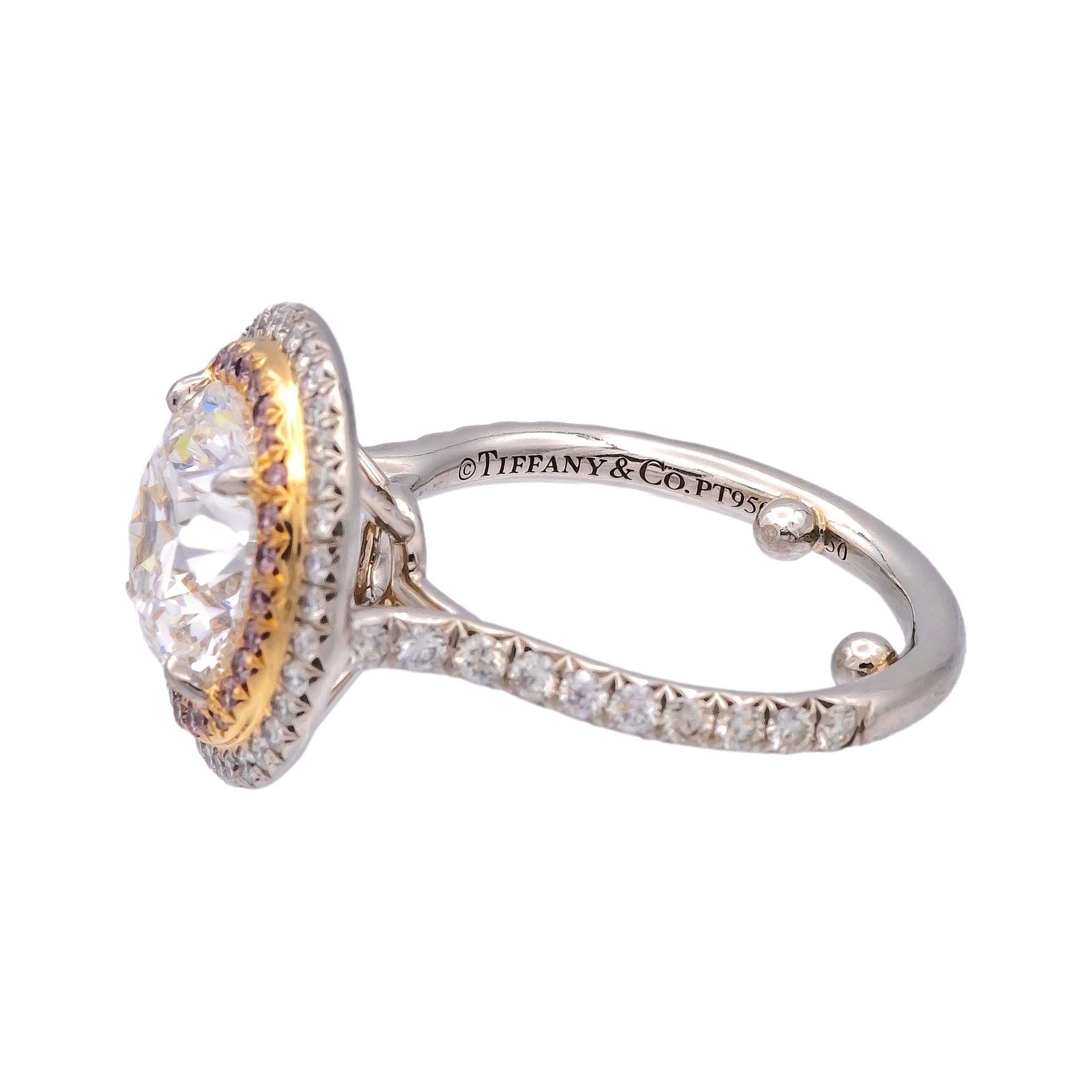 Women's Tiffany & Co. Soleste 3.54 Ct F VVS2 Cntr Diamond engagement Ring Pink Diamonds For Sale