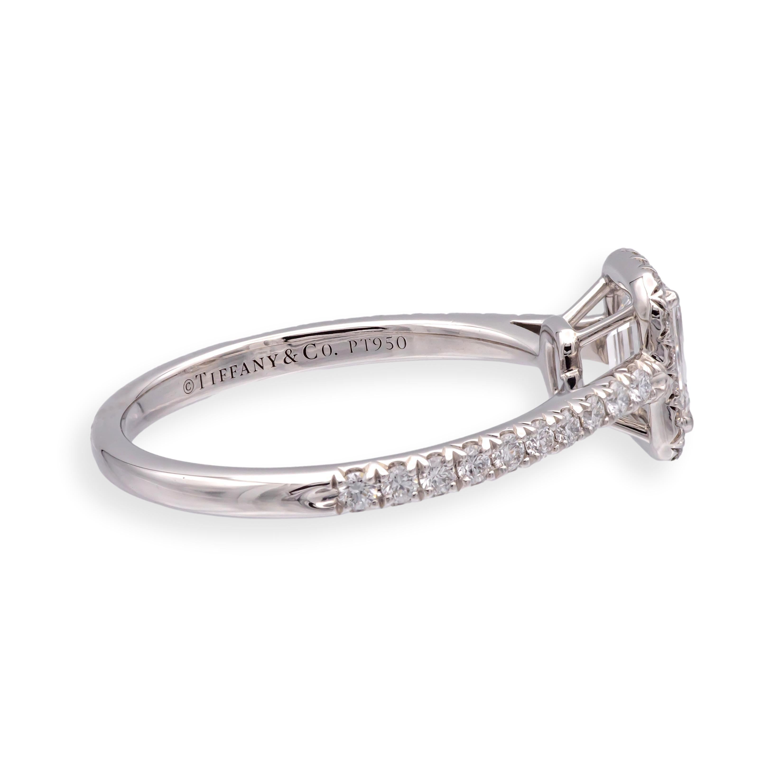 Women's Tiffany & Co. Soleste .45 Ct Center Emerald Cut Halo Engagement Ring - E VS1 For Sale