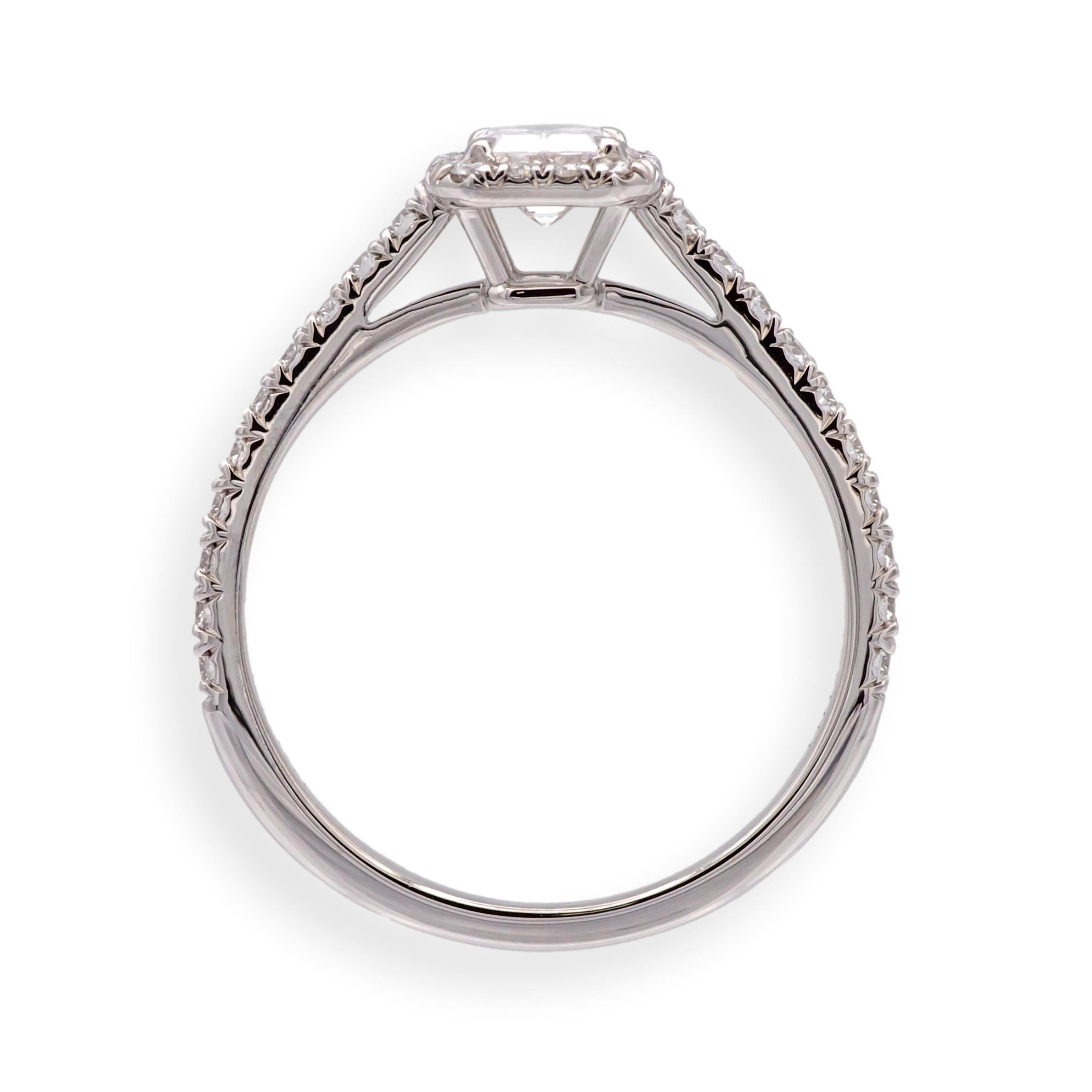 Tiffany & Co. Soleste .45 Ct Center Emerald Cut Halo Engagement Ring - E VS1 For Sale 2