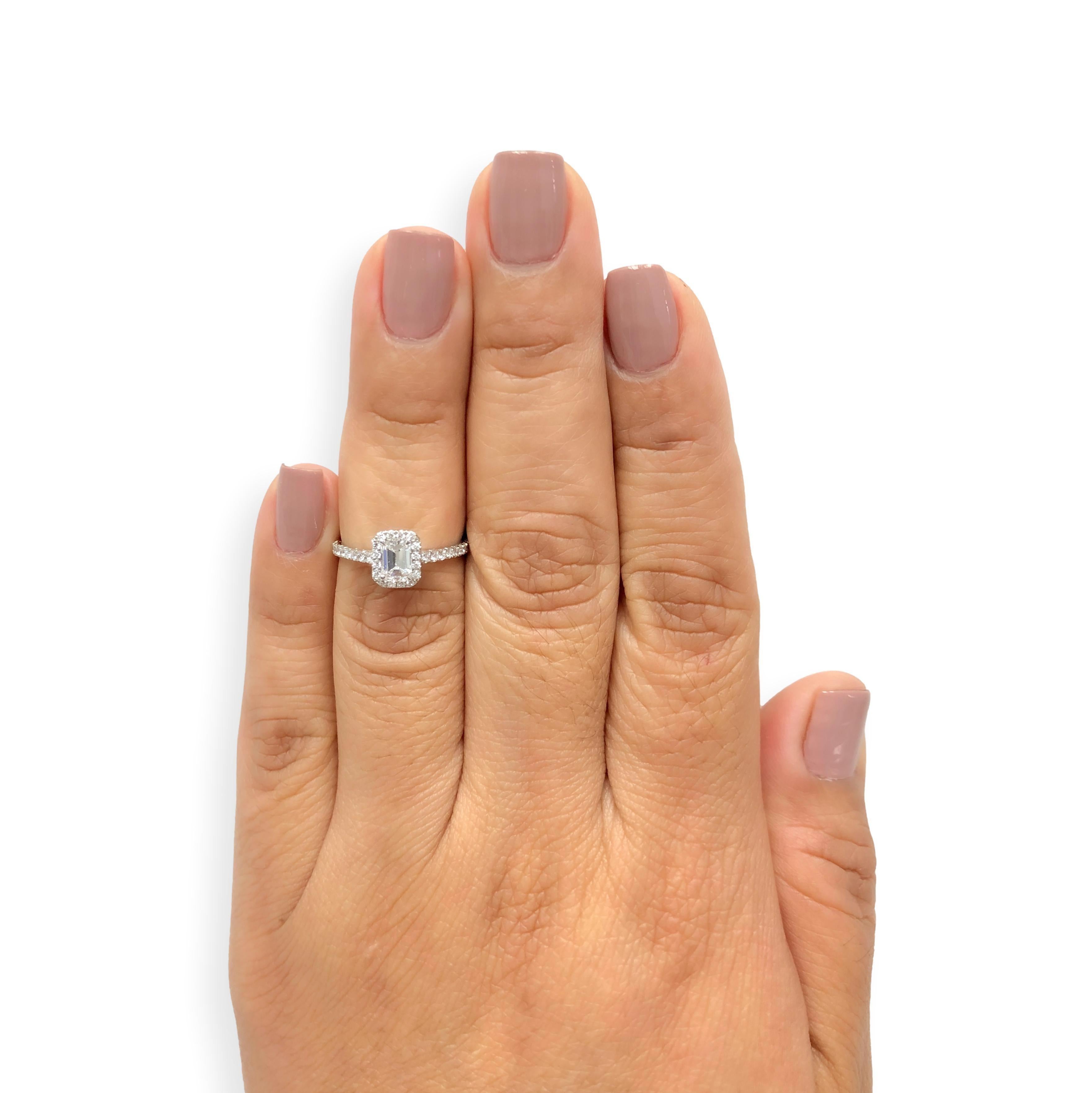 Tiffany & Co. Soleste .45 Ct Center Emerald Cut Halo Engagement Ring - E VS1 For Sale 4