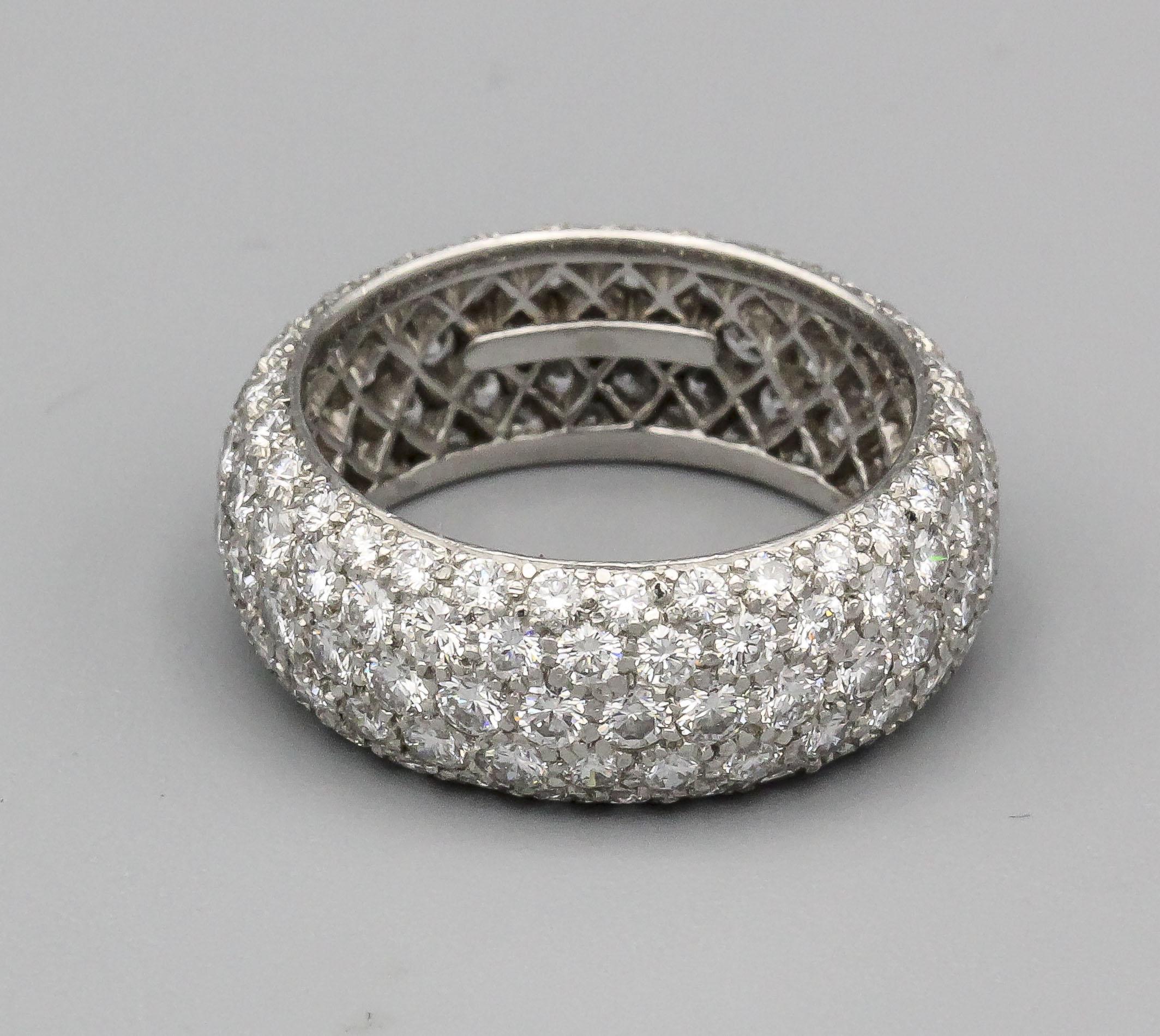 Taille brillant Tiffany & Co. Soleste, bague d'éternité à 5 rangées de diamants en platine, taille 5,25