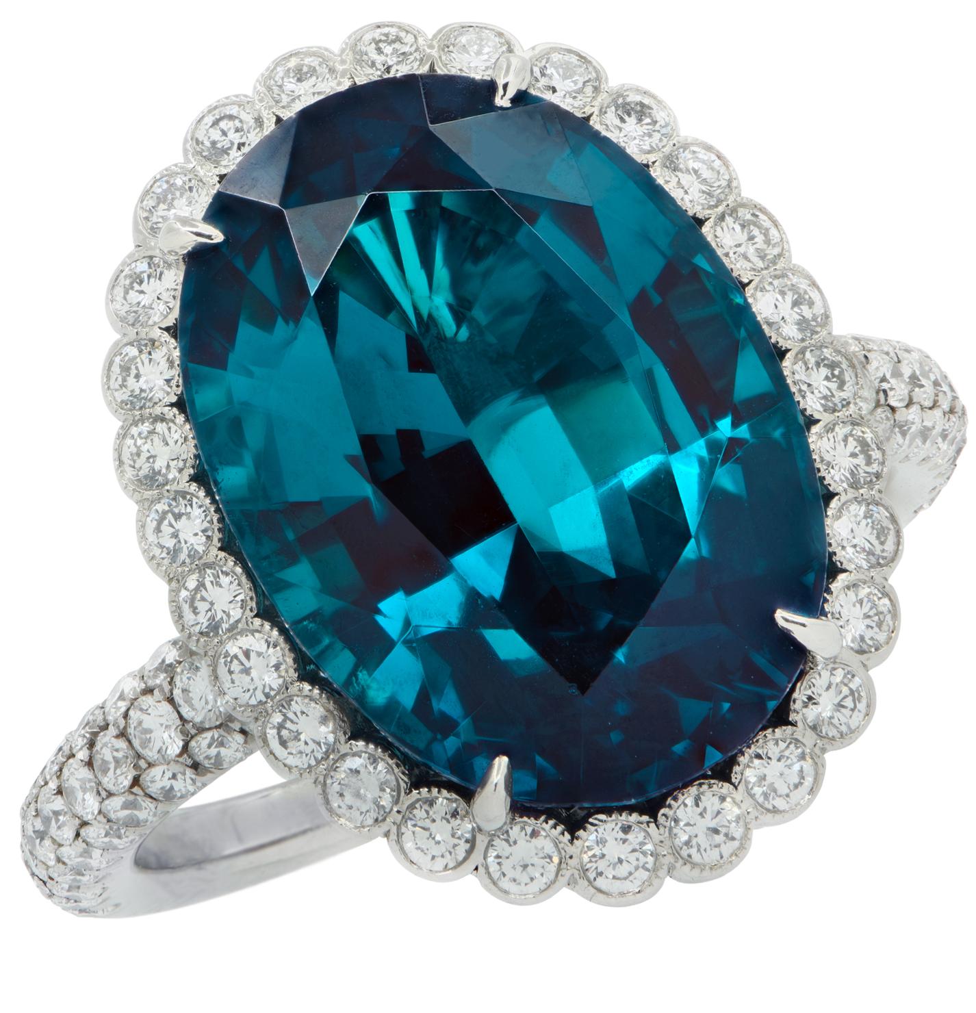 Modern Tiffany & Co. Soleste 9.29 Carat Indicolite Tourmaline & Diamond Ring