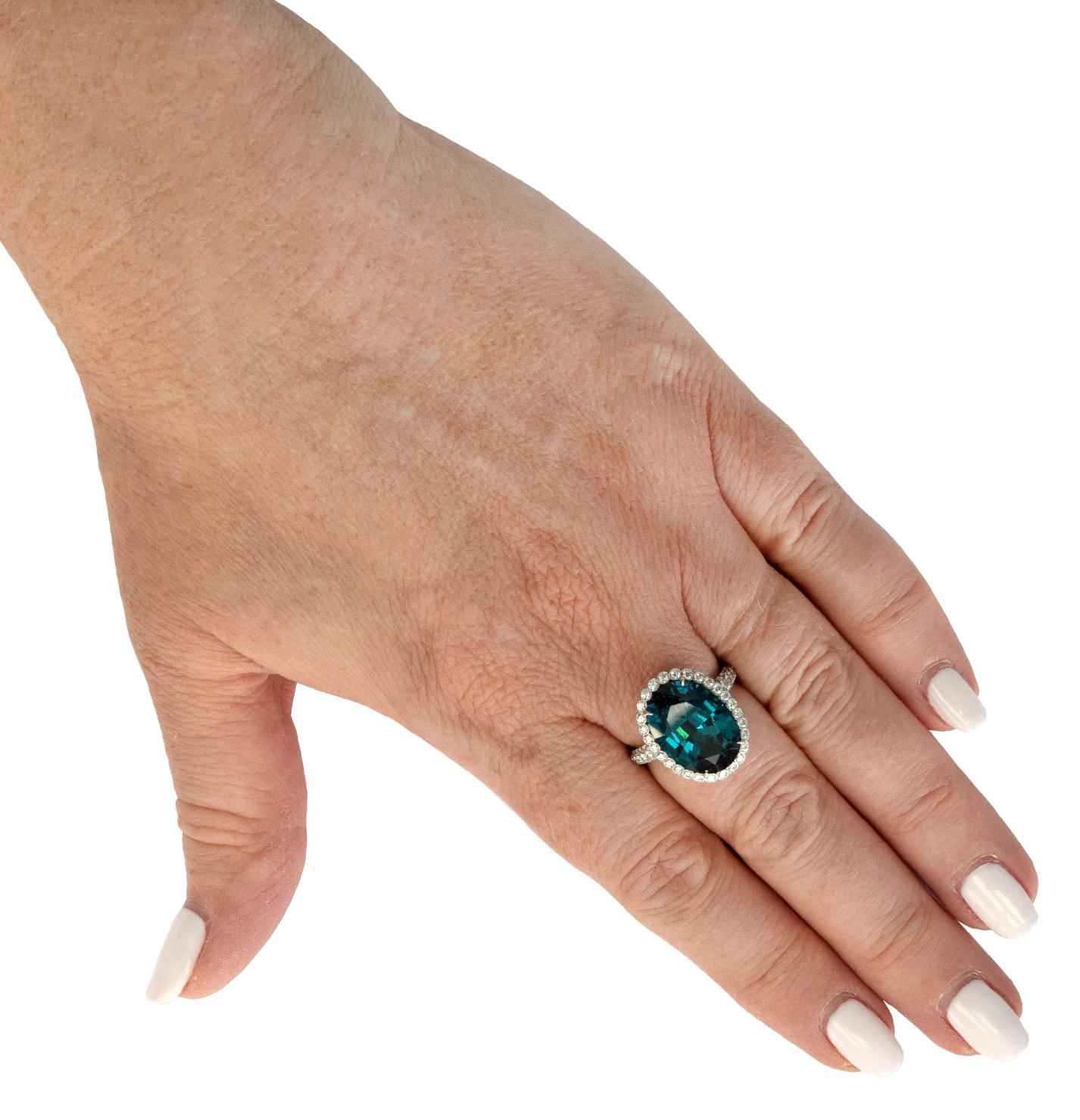Oval Cut Tiffany & Co. Soleste 9.29 Carat Indicolite Tourmaline & Diamond Ring