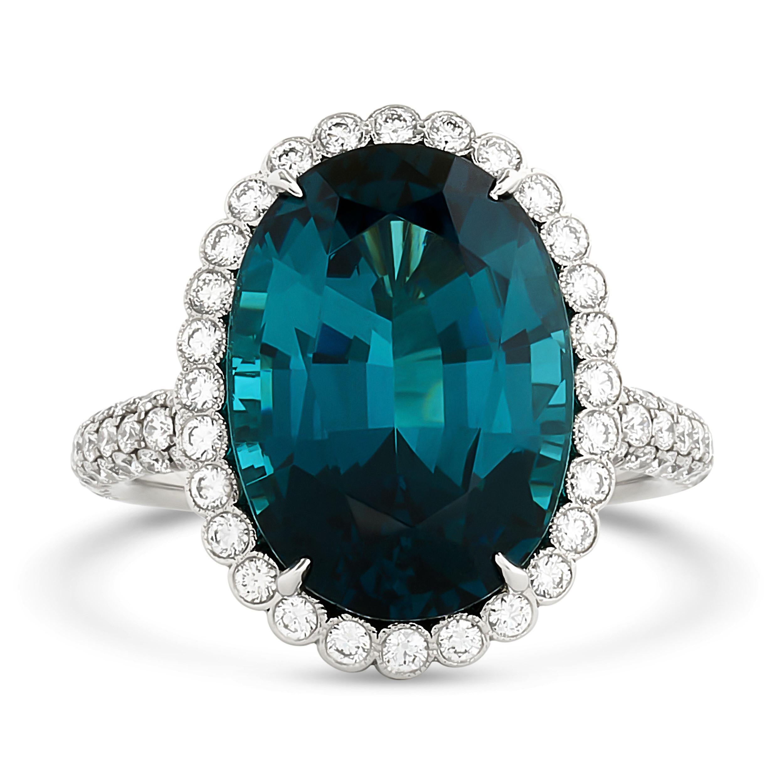 Tiffany & Co. Soleste 9.29 Carat Indicolite Tourmaline & Diamond Ring In Good Condition In Miami, FL